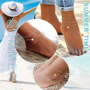 Adjustable Sterling Silver Anklet with Heart